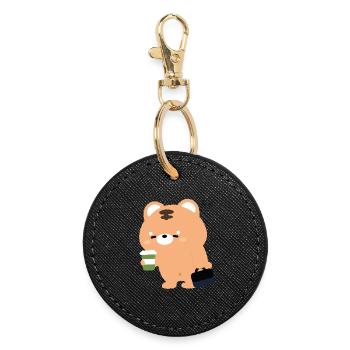 Tigre de Kawaii avec tasse de café - Porte-clés rond - noir - Devant