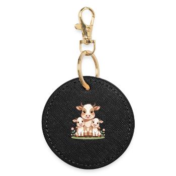 Cow family in spring light - Round Keyring - black - Front