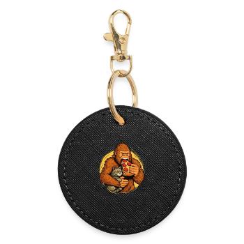 Bigfoot mangeant de la pizza Humour de monstre de nourriture drôle - Porte-clés rond - noir - Devant
