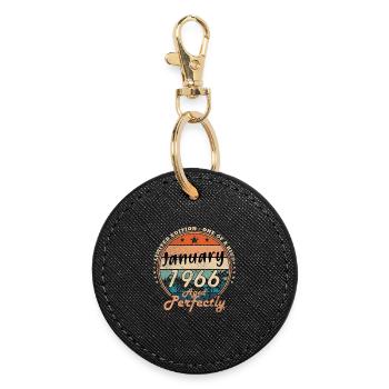 Cadeau d’anniversaire rétro vintage de janvier 1966 - Porte-clés rond - noir - Devant