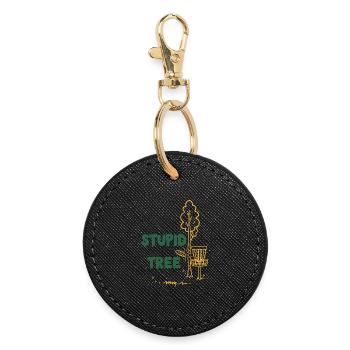 Blöder Baum lustiger Discgolfer Frisbee Golf - Runder Schlüsselanhänger - Schwarz - Vorne