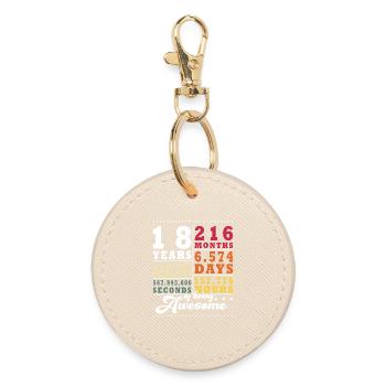 18 years 216 months 6574 days - Round Keyring - oyster - Front