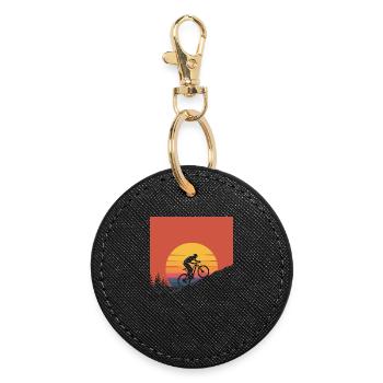 Mountain Biker Sunset Silhouette - Round Keyring - black - Front