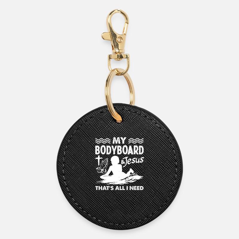 Surfing Surfboarder Bodyboarder - Round Keyring - black