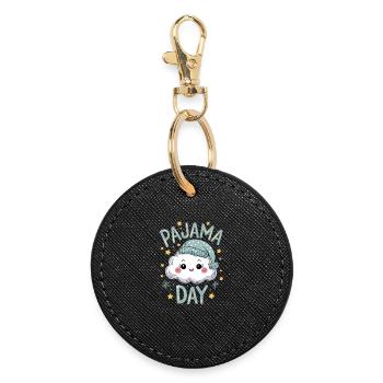 Pajama Day Cute Cloud Figure with Sleepy Cap for - Round Keyring - black - Front