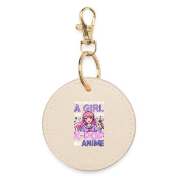Never Underestimate Girl Who Loves K Pop And Anime - Round Keyring - oyster - Front