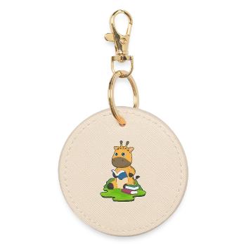 Giraffe Nerd Book - Round Keyring - oyster - Front