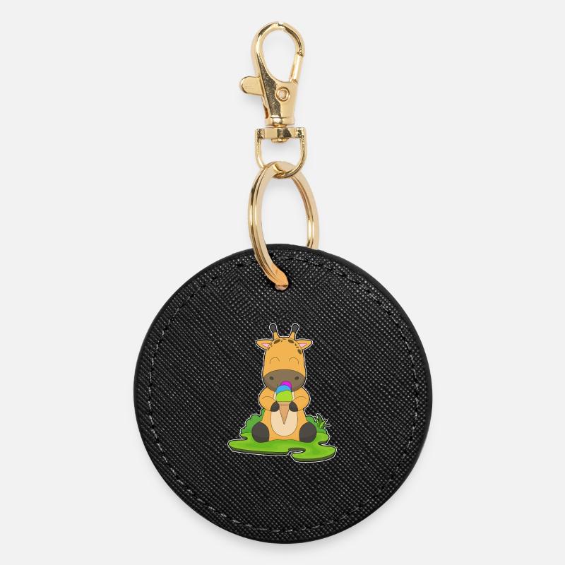 Giraffe Waffeleis - Round Keyring - black