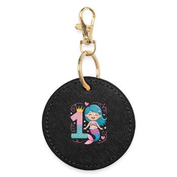 Mermaid 1st Birthday 1 Year - Round Keyring - black - Front
