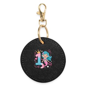 Mermaid 1st Birthday 1 Year - Round Keyring - black - Front