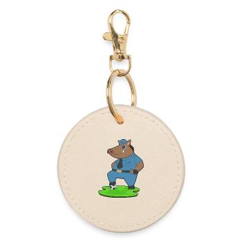 Boar Policeman Football Police - Round Keyring - oyster - Front