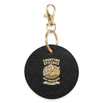 Compter les mailles, pas les problèmes, la vie au crochet drôle - Porte-clés rond - noir - Devant