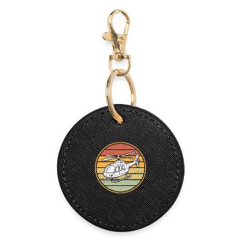 Helicopter Retro Vintage - Round Keyring - black - Front