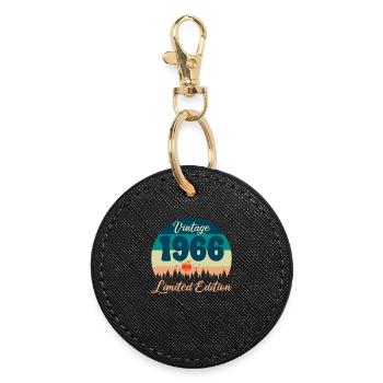 60e Anniversaire 60 ans 1966 Cadeau Vintage Rétro - Porte-clés rond - noir - Devant