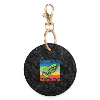 Funny Harmonica Player Gimme Some Harmonica - Round Keyring - black - Front