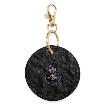 Dark Wizard with Skull Mystic Magician - Round Keyring - black - Front