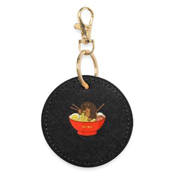Japanese Ramen Dachshund Noodle Bowl Anime Otaku - Round Keyring - black - Front