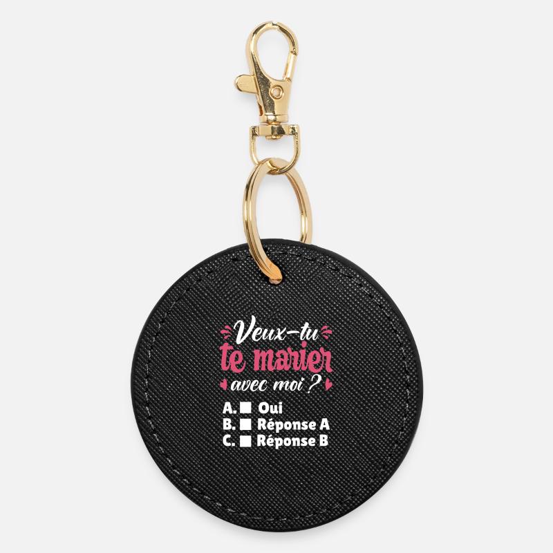 Marriage Proposal Romantic Couple Valentine's Day - Round Keyring - black
