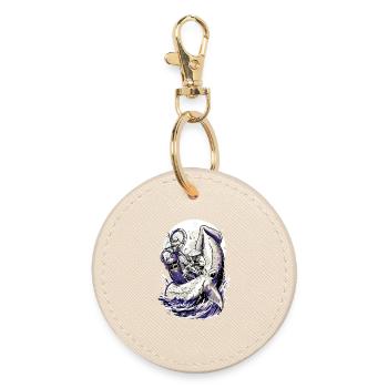 Japan Fisherman Kraken Fight – Ukiyo-e Squid - Round Keyring - oyster - Front