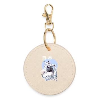 Japanese Whale Fight – Ukiyo-e Marine Art - Round Keyring - oyster - Front