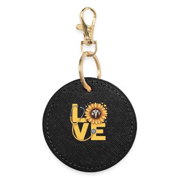 Love heals with sunflower - Round Keyring - black - Front