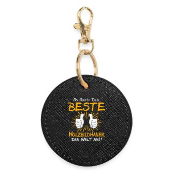 Wood Sculptor Gift Idea - Round Keyring - black - Front