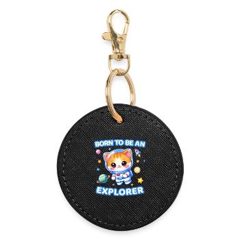 Born to Be an explorer Kitten Astronaut Male - Round Keyring - black - Front