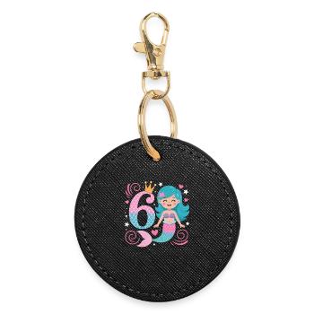 6e anniversaire de la sirène 6 ans - Porte-clés rond - noir - Devant