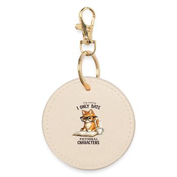 I only date fictional characters – reading cat with - Round Keyring - oyster - Front