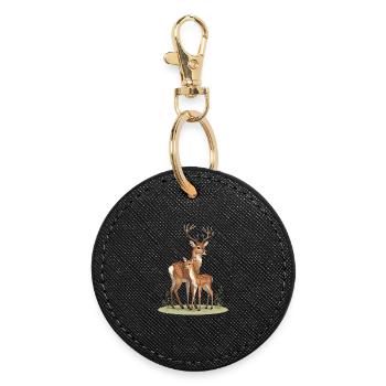 Silhouette nature du duo de cerfs des bois - Porte-clés rond - noir - Devant