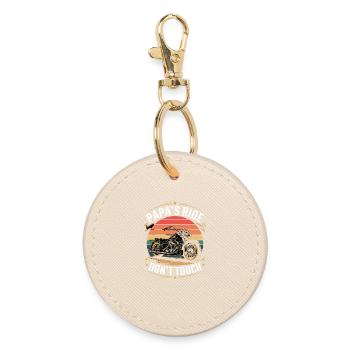 PAPA'S RIDE DON'T TOUCH Motorcycle Saying for Cool - Round Keyring - oyster - Front
