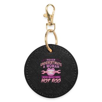 Oldtimer Sammler Women With Hot Rod - Round Keyring - black - Front