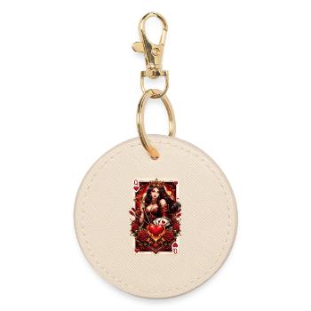Playing Card Queen of Hearts Couple Valentine's Day No. 2 - Round Keyring - oyster - Front