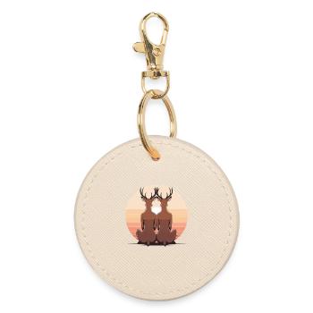 Two deer in the evening circle - Round Keyring - oyster - Front
