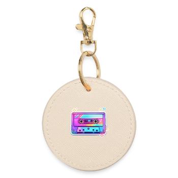 Neon Rainbow Cassette Sticker - Round Keyring - oyster - Front