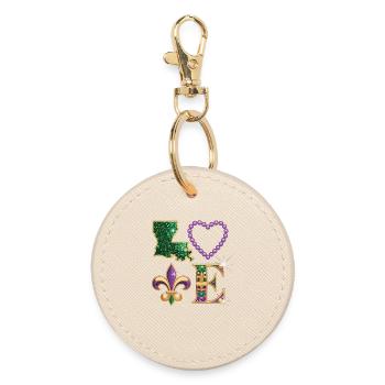 Mardi Gras Louisiana T-Shirt – Fleur de Lis, Heart - Round Keyring - oyster - Front