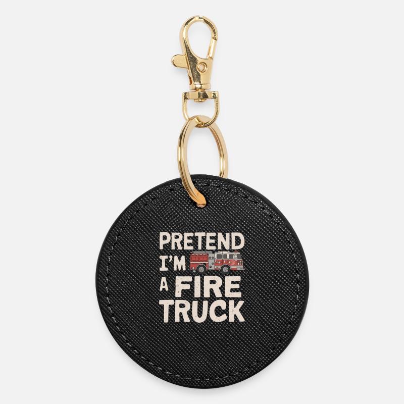 Pretend I'm a Fire Truck - Round Keyring - black