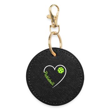 Pickleball Herz - Ich liebe Pickleball Sport  - Runder Schlüsselanhänger - Schwarz - Vorne