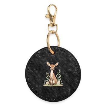 Faon au printemps avec des feuilles - Porte-clés rond - noir - Devant