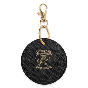 Hockey Katze Humor Eishockey Fan Geschenkidee - Runder Schlüsselanhänger - Schwarz - Vorne
