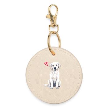 White English Cream Golden Retriever - Runder Schlüsselanhänger - Auster - Vorne
