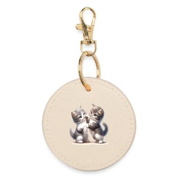 Kitten Friendship Illustration - Round Keyring - oyster - Front