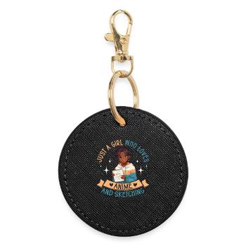 Just a girl who loves anime and draws afro - Round Keyring - black - Front
