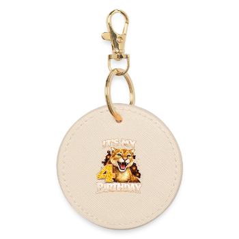 Its My 4 Birthday Leopard Kinder Geburtstag - Round Keyring - oyster - Front