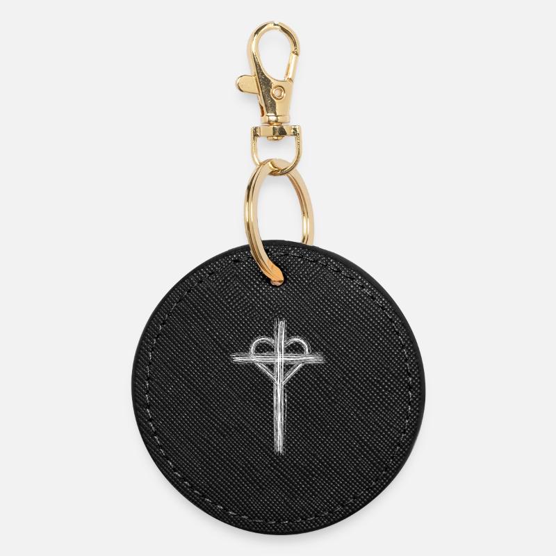 Stylized cross - Round Keyring - black