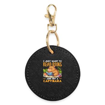 Reading Books Pet A Capybara Cute Funny - Round Keyring - black - Front