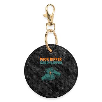 Pack Ripper Card Flipper Trading Card Collector - Round Keyring - black - Front