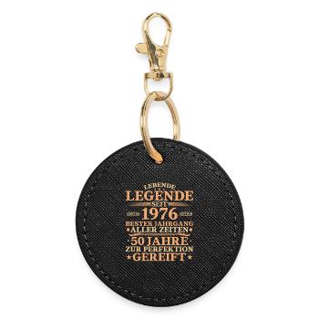 1976 Born 50 Years Birthday - Round Keyring - black - Front