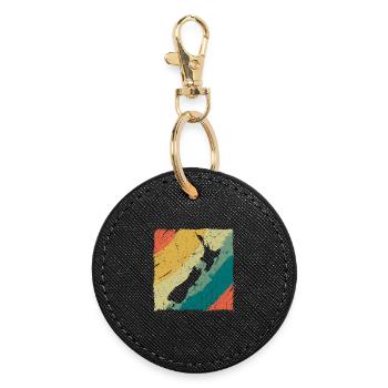 Logo rétro de la carte terrestre de la Nouvelle-Zélande Vintage NZ - Porte-clés rond - noir - Devant