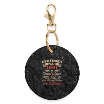 Cadeau pour le 35e anniversaire : Mari Voiture Vintage Mars 1991 - Porte-clés rond - noir - Devant